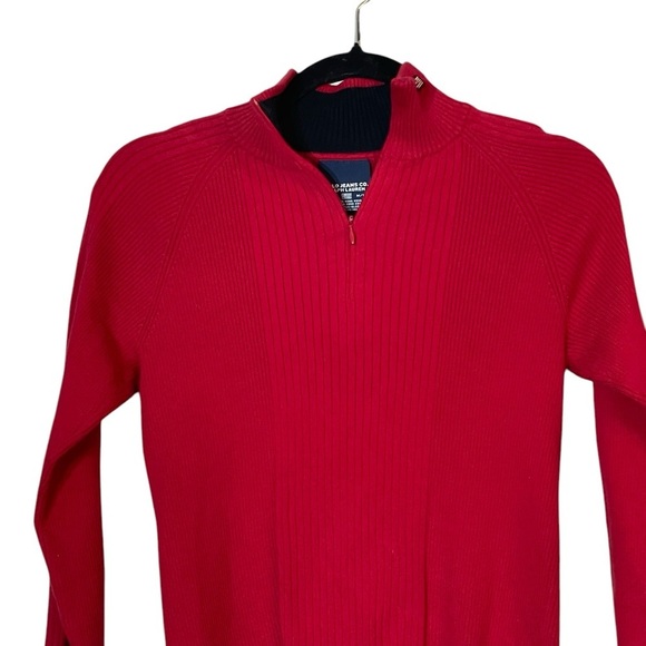 Vintage Polo Jeans Co Red Mock Neck 1/4 Zip Ribbed Sweater Medium Preppy READ - Picture 2 of 7